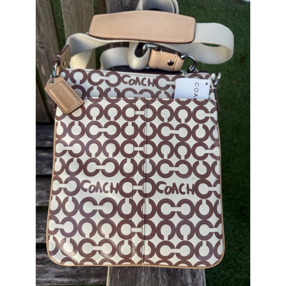 NWT Coach Brown Coated Canvas Leah‎ Op Art Swingpack 42420 S - Picture 2 of 13